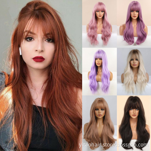 Wholesale price Ginger orange color  Synthetic Hair Wigs With Colorful Natural wave  Pre-Plucked Big Factory Stock